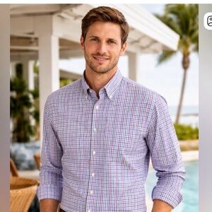 Peter Millar Men's Lavender and Blue Plaid Button-Down Shirt